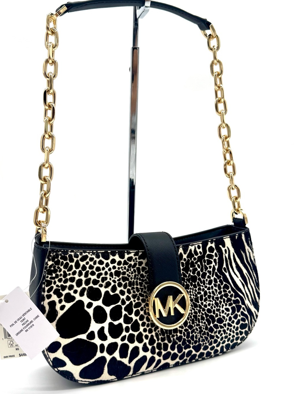 Michael Kors Carmen Small Pouchette Leather Crossbody Bag Black Multi